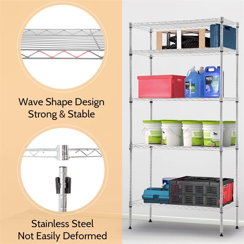 Furniture of America Rex Metal 5-Tier Wire Shelving Rack in Chrome