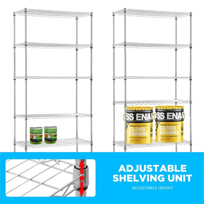 Furniture of America Rex Metal 5-Tier Wire Shelving Rack in Chrome