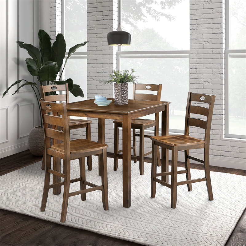 Furniture of America Haarven Wood 5-Piece Counter Dining Table Set in Walnut