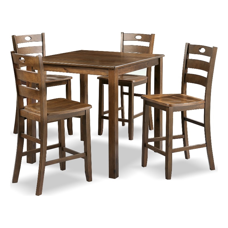 Furniture of America Haarven Wood 5-Piece Counter Dining Table Set in Walnut