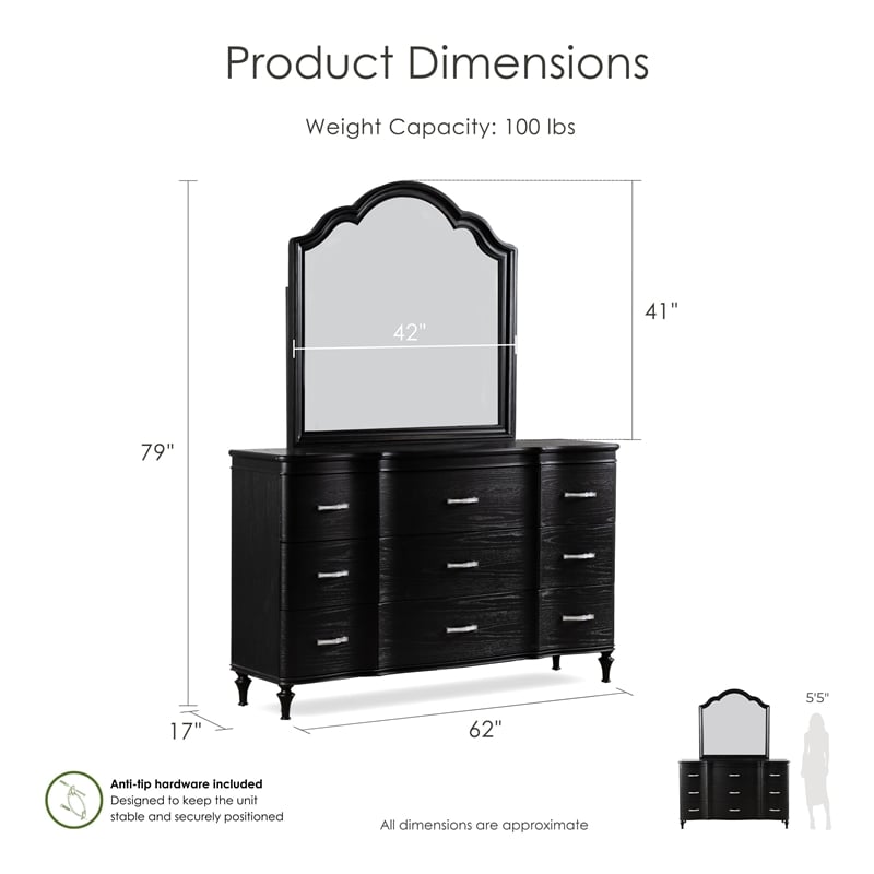 Furniture of America Seabliss Wood Queen 6-Piece Bedroom Set in Black