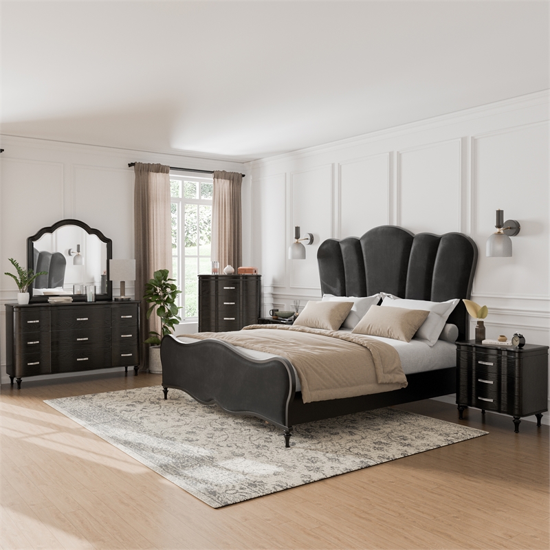Furniture of America Seabliss Wood King 6-Piece Bedroom Set in Black