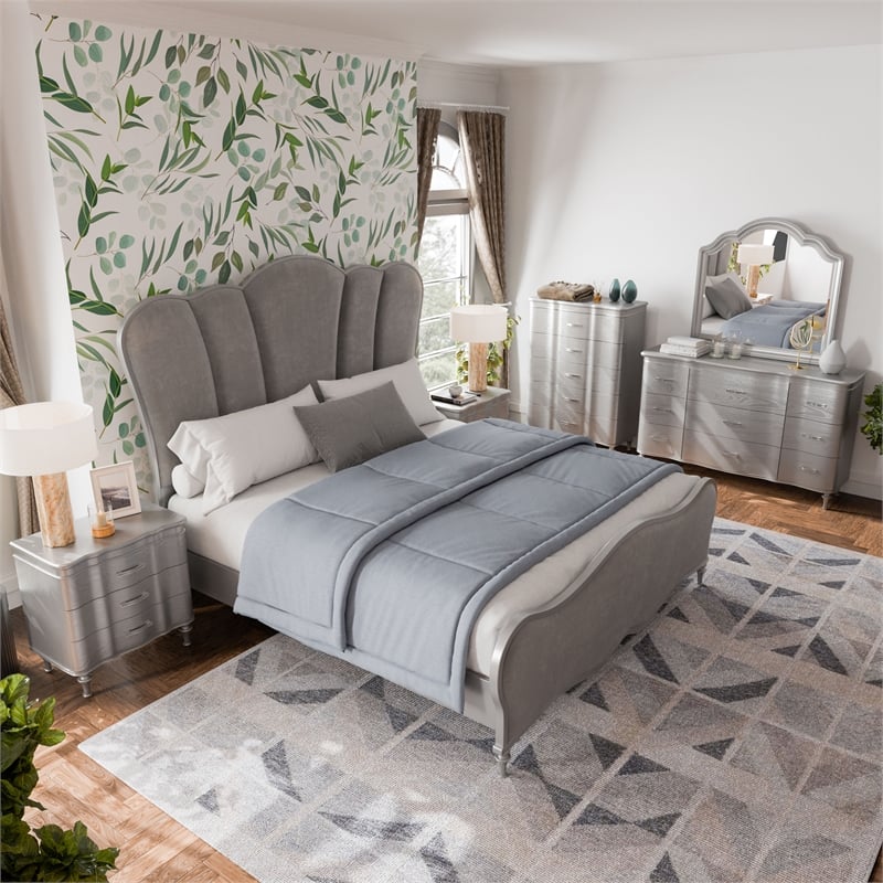 Furniture of America Seabliss Wood King 6-Piece Bedroom Set in Silver