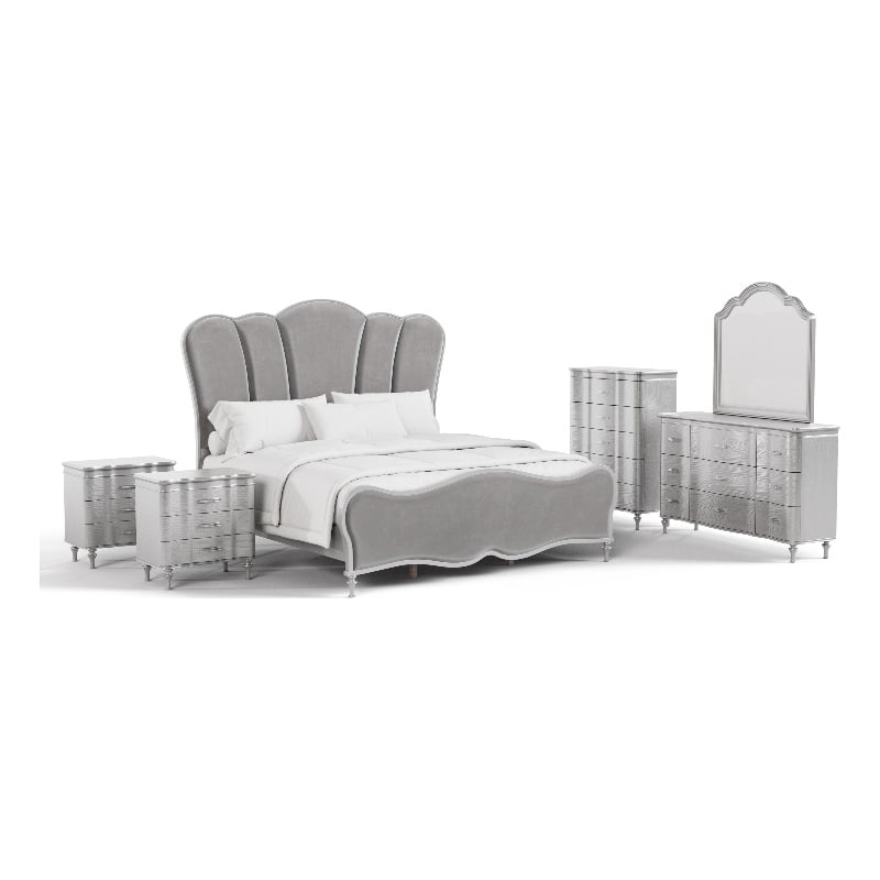 Furniture of America Seabliss Wood King 6-Piece Bedroom Set in Silver
