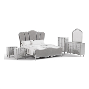 Furniture of America Seabliss Wood King 6-Piece Bedroom Set in Silver