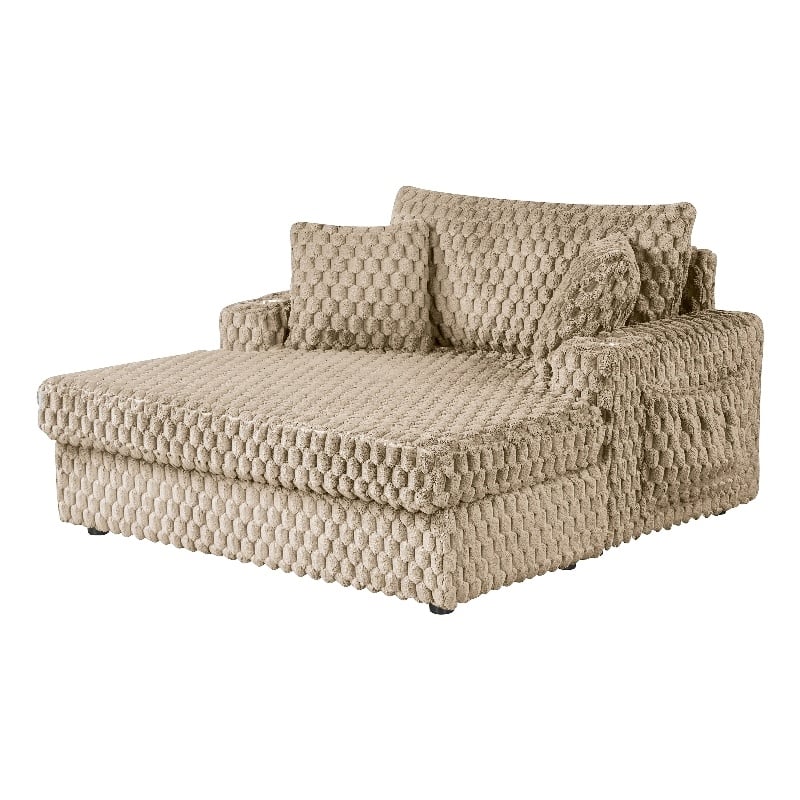 Furniture of America Dresdan Fabric 2-Arm Oversized Chaise in Light Brown