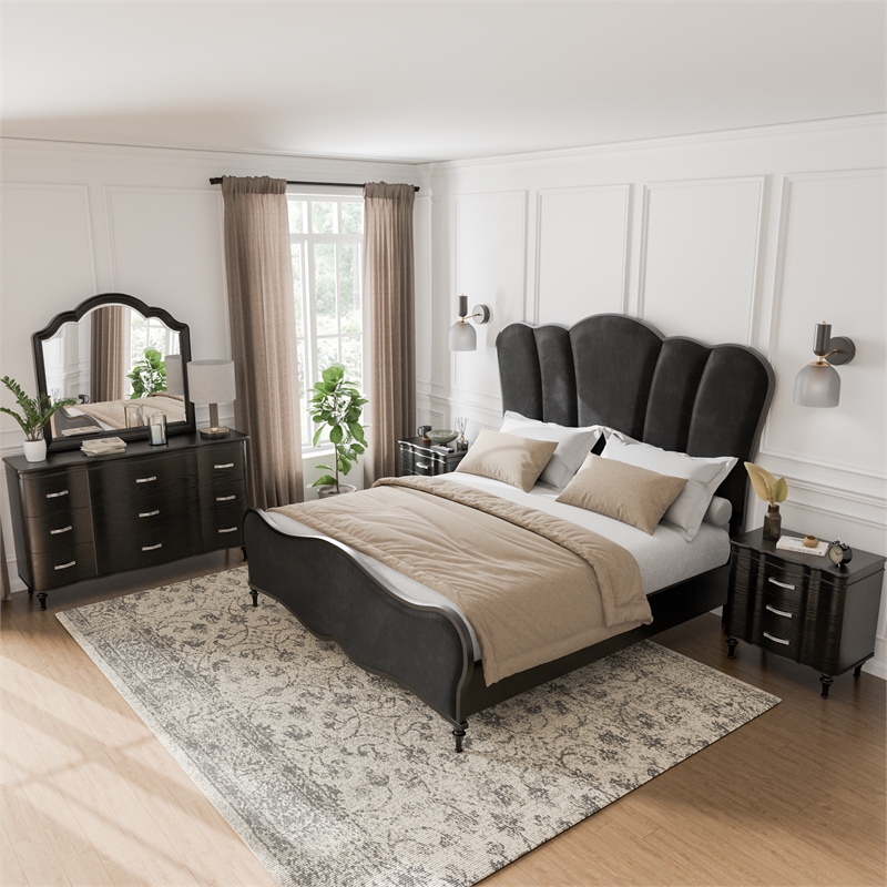 Furniture of America Seabliss Wood Queen 5-Piece Bedroom Set in Black