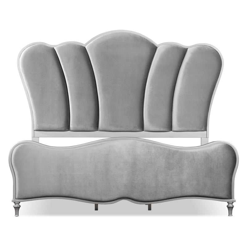 Furniture of America Seabliss Wood Queen 5-Piece Bedroom Set in Silver
