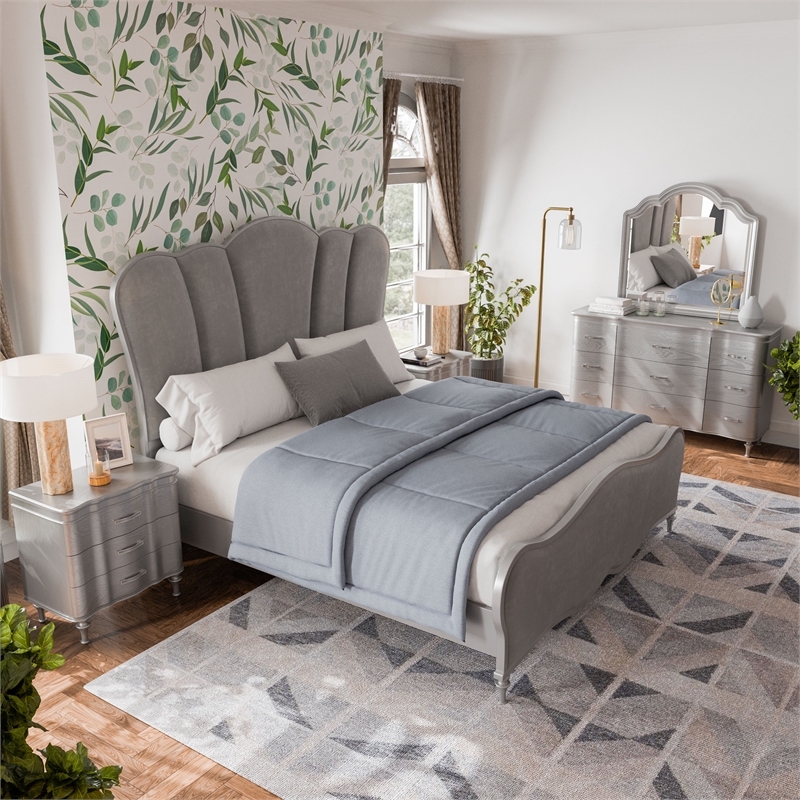 Furniture of America Seabliss Wood Queen 5-Piece Bedroom Set in Silver