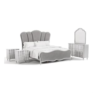 Furniture of America Seabliss Wood Queen 5-Piece Bedroom Set in Silver