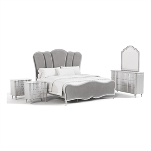 Furniture of America Seabliss Wood King 5-Piece Bedroom Set in Silver