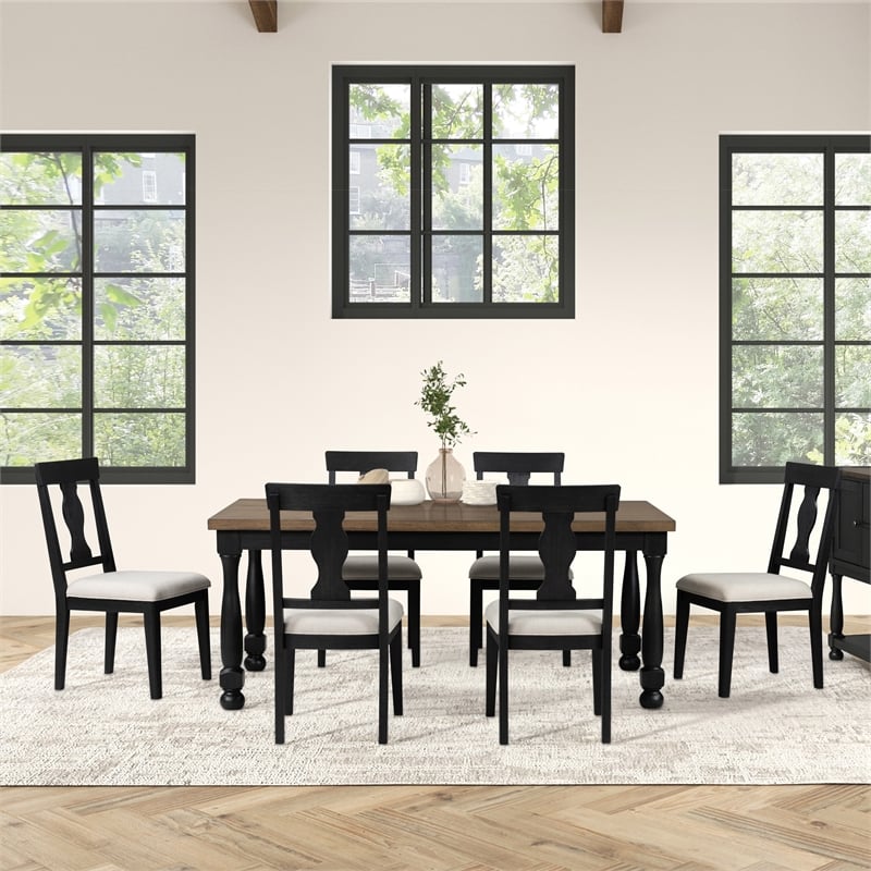 Furniture of America Peregrine Wood 7-Piece Dining Table Set in Black