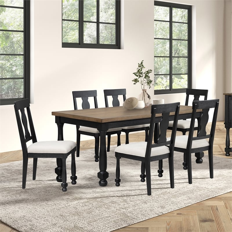 Furniture of America Peregrine Wood 7-Piece Dining Table Set in Black