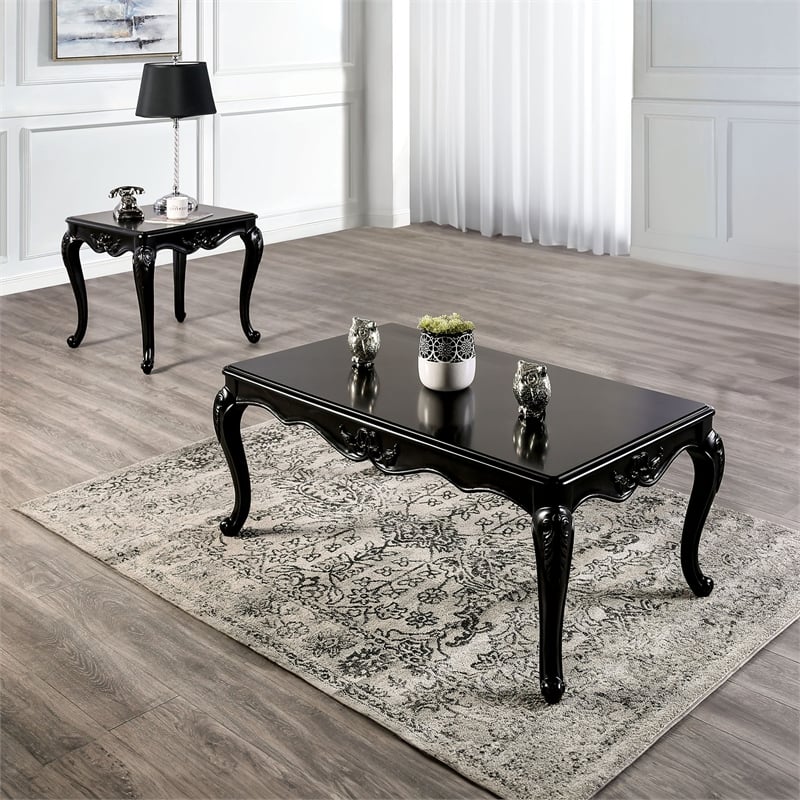 Furniture of America Raya Wood 2-Piece Coffee Table Set in Black