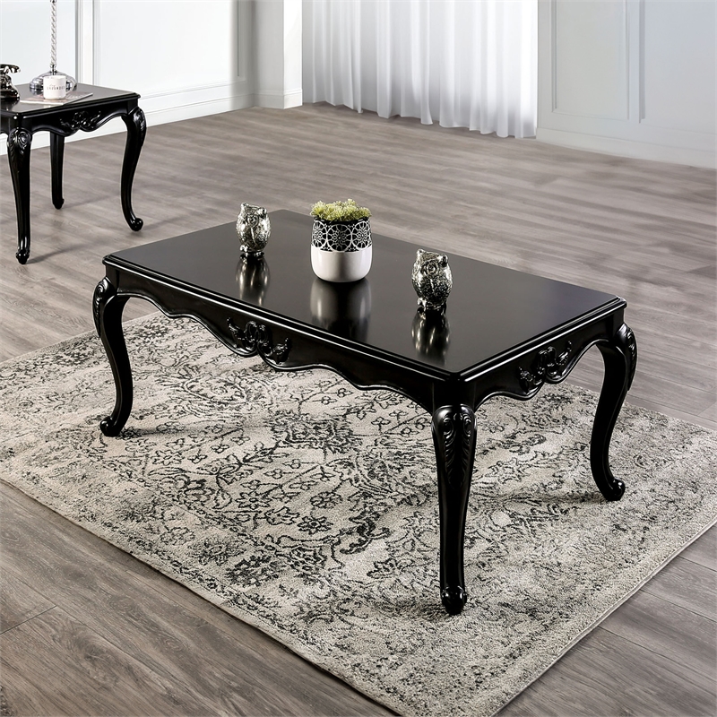 Furniture of America Raya Wood Coffee Table with Cabriole Legs in Black