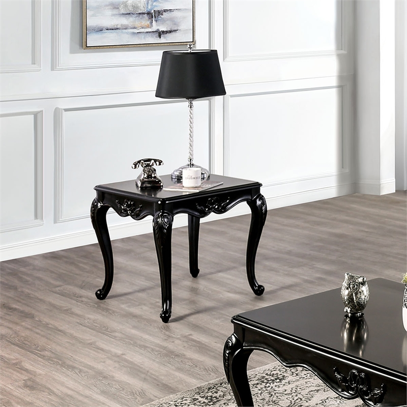 Furniture of America Raya Wood End Table with Cabriole Legs in Black