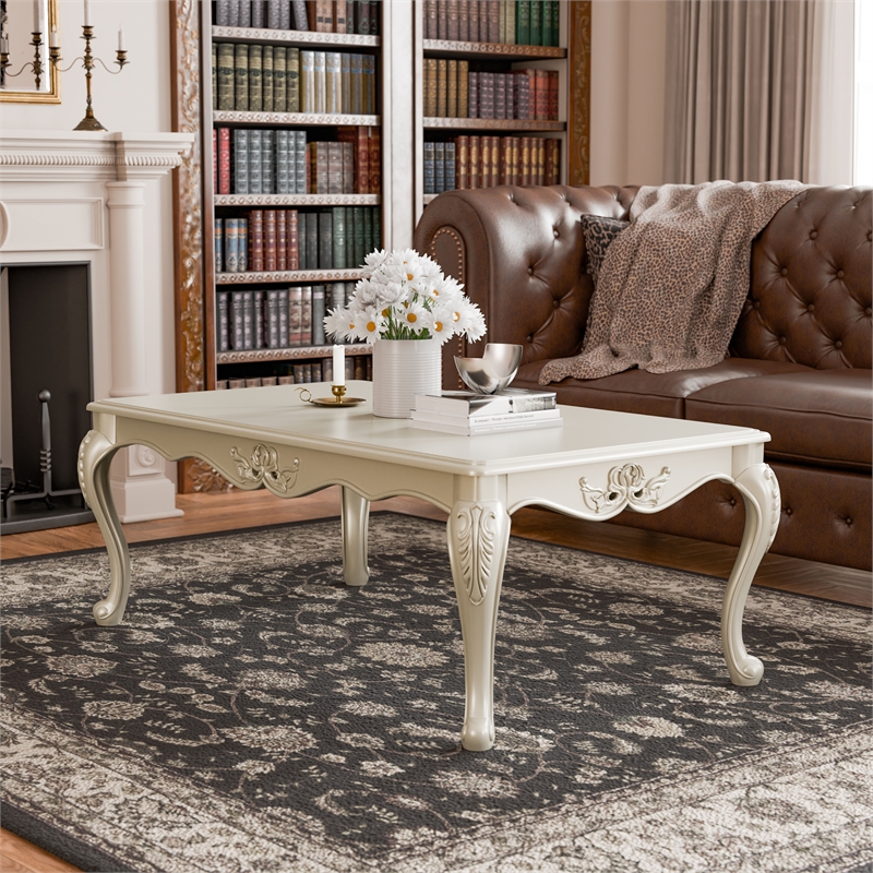 Furniture of America Raya Wood Coffee Table with Cabriole Legs in Gold