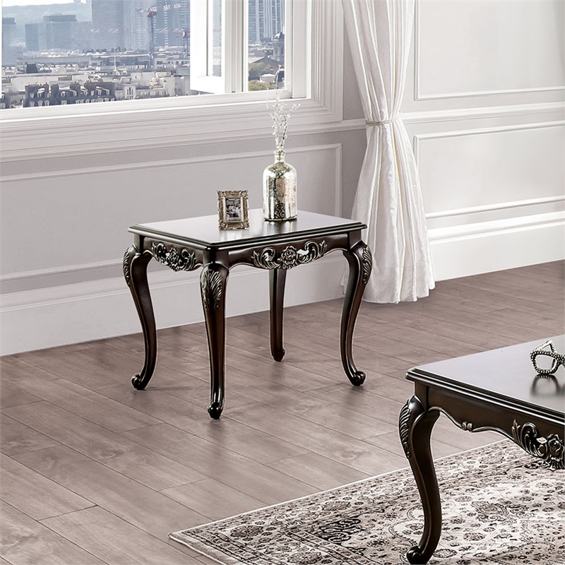 Furniture of America Adelaide Wood End Table with Cabriole Legs in Brown