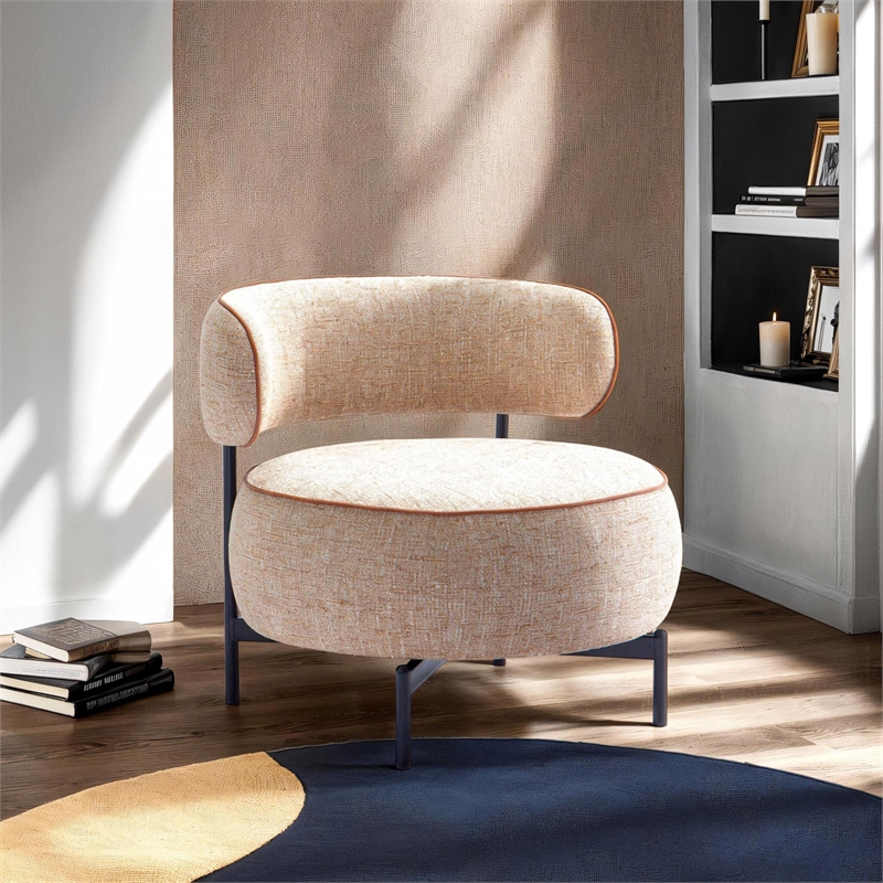 Furniture of America Granier Brown Fabric Swivel Chair with Curved Backrest