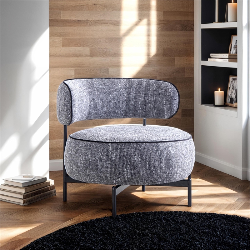 Furniture of America Granier Gray Fabric Swivel Chair with Curved Backrest
