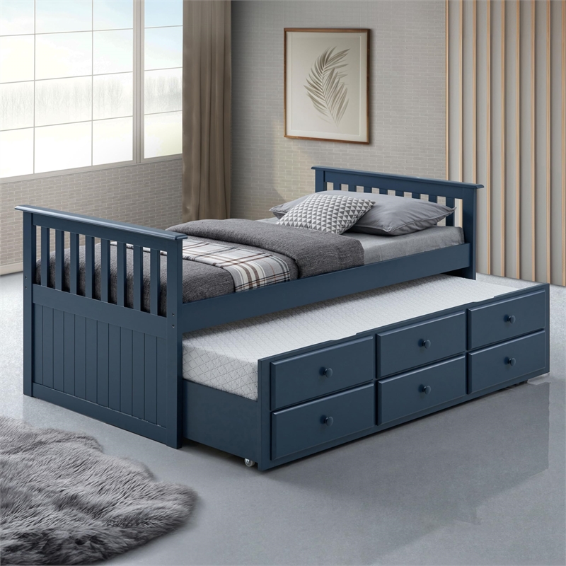 Furniture of America Aurelia Wood Twin Captain Bed with Trundle in Dark Walnut