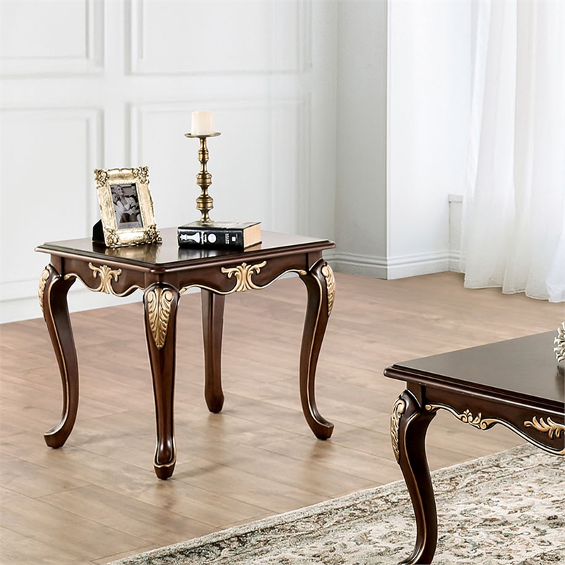 Furniture of America Boyd Wood End Table with Cabriole Legs in Brown