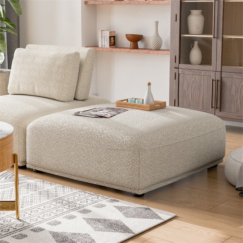 Furniture of America Tatiana Boucle Fabric Square Ottoman in Beige