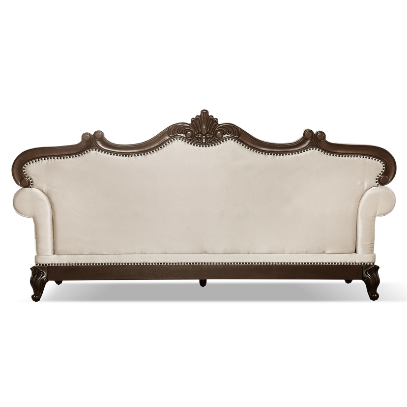 Furniture of America Adelaide Beige Tufted Fabric Sofa in Dark Cherry
