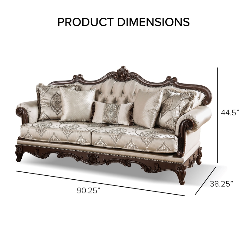 Furniture of America Adelaide Beige Tufted Fabric Sofa in Dark Cherry