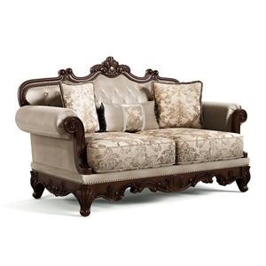 Furniture of America Adelaide Brown Tufted Fabric Loveseat in Dark Cherry