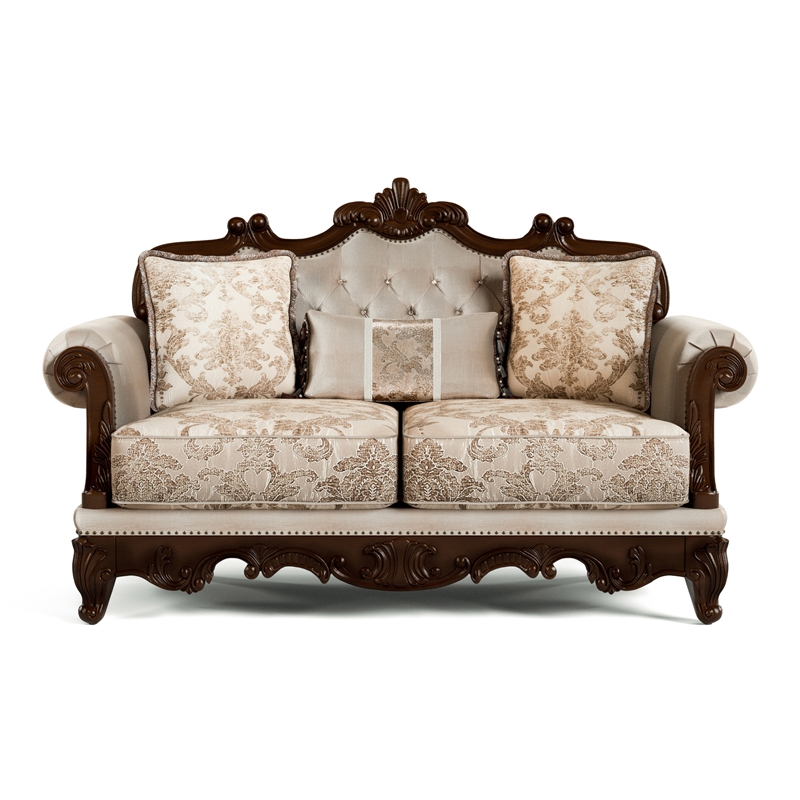 Furniture of America Adelaide Brown Tufted Fabric Loveseat in Dark Cherry