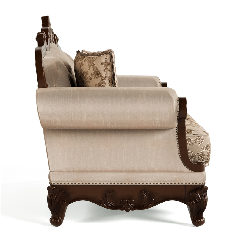 Furniture of America Adelaide Brown Tufted Fabric Sofa in Dark Cherry