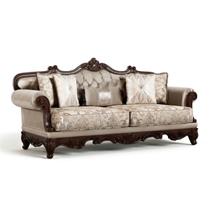Furniture of America Adelaide Brown Tufted Fabric Sofa in Dark Cherry