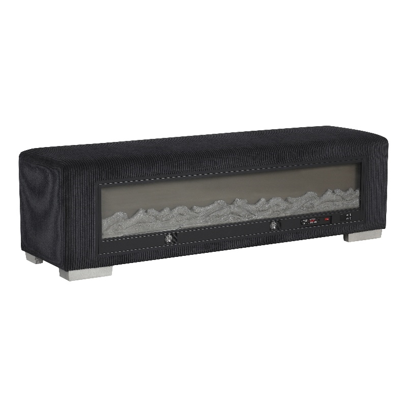Furniture of America Alson Black Fabric Bench with Fireplace and Bluetooth Audio