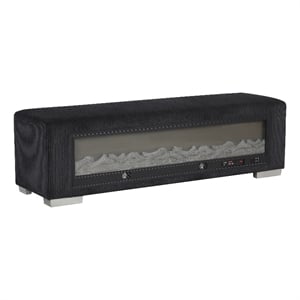 Furniture of America Alson Black Fabric Bench with Fireplace and Bluetooth Audio