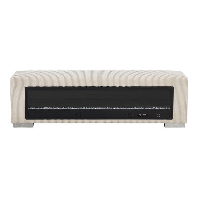 Furniture of America Alson Beige Fabric with Fireplace and Bluetooth Audio