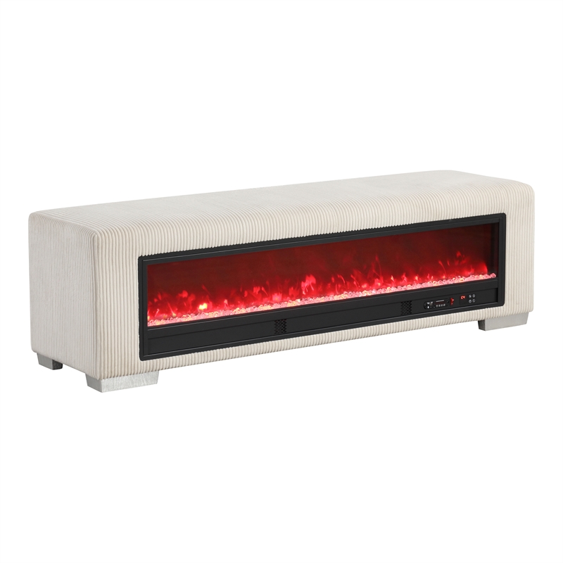 Furniture of America Alson Beige Fabric with Fireplace and Bluetooth Audio