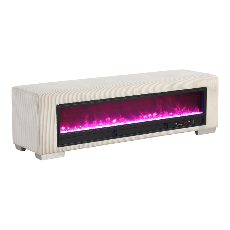 Furniture of America Alson Beige Fabric with Fireplace and Bluetooth Audio