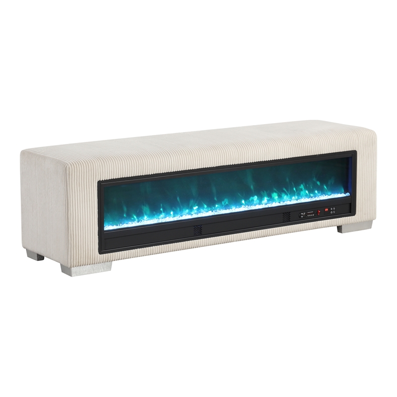 Furniture of America Alson Beige Fabric with Fireplace and Bluetooth Audio