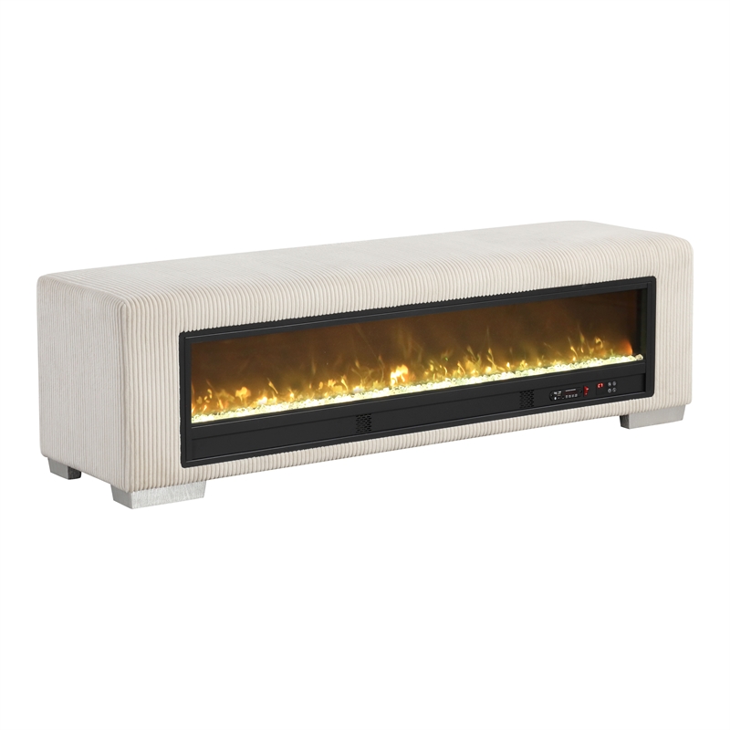 Furniture of America Alson Beige Fabric with Fireplace and Bluetooth Audio