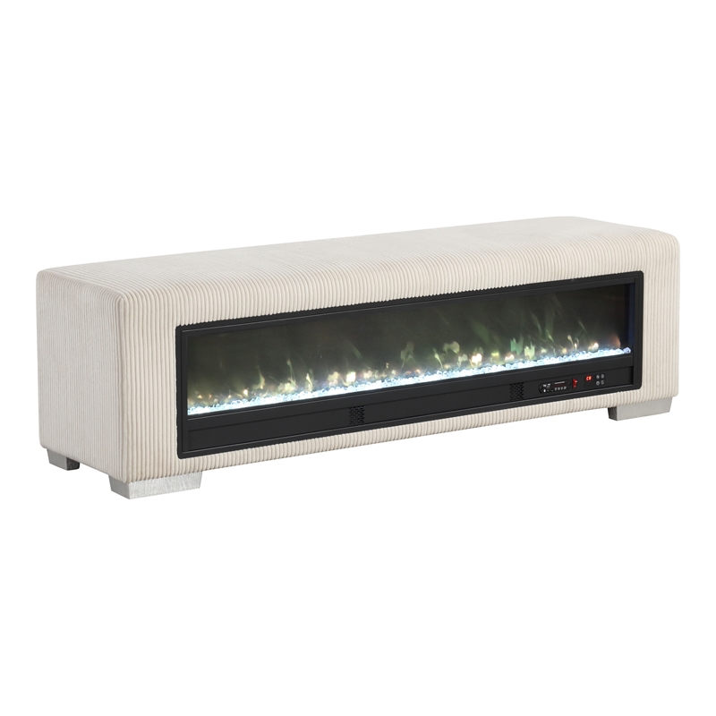 Furniture of America Alson Beige Fabric with Fireplace and Bluetooth Audio