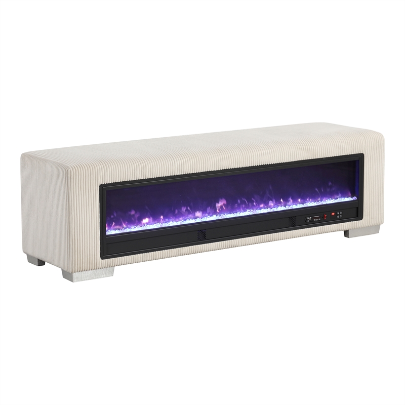 Furniture of America Alson Beige Fabric with Fireplace and Bluetooth Audio