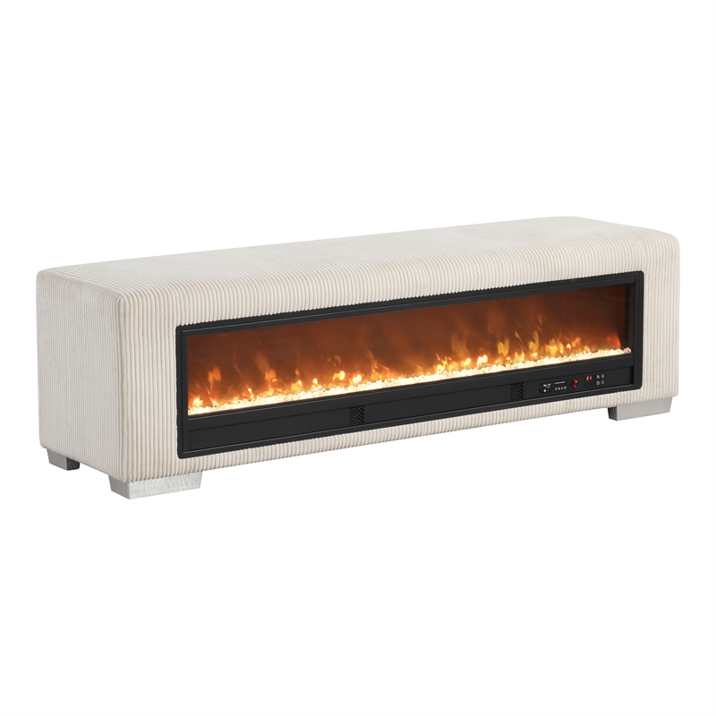 Furniture of America Alson Beige Fabric with Fireplace and Bluetooth Audio