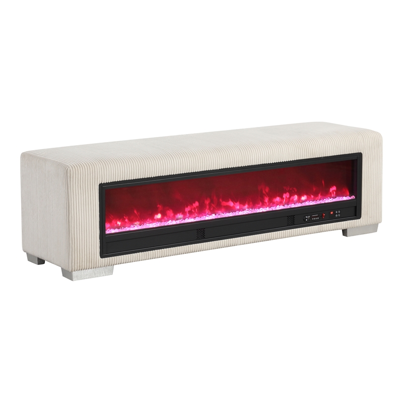 Furniture of America Alson Beige Fabric with Fireplace and Bluetooth Audio