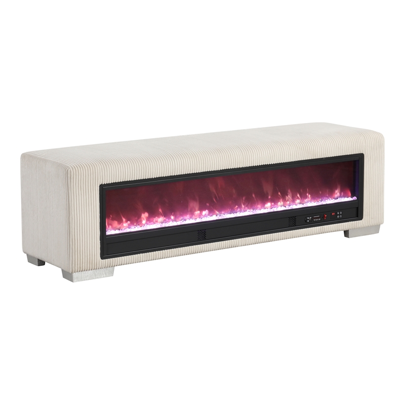 Furniture of America Alson Beige Fabric with Fireplace and Bluetooth Audio