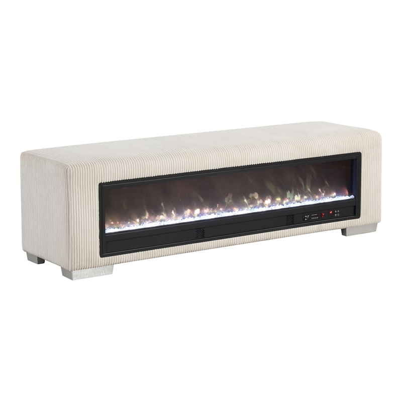 Furniture of America Alson Beige Fabric with Fireplace and Bluetooth Audio