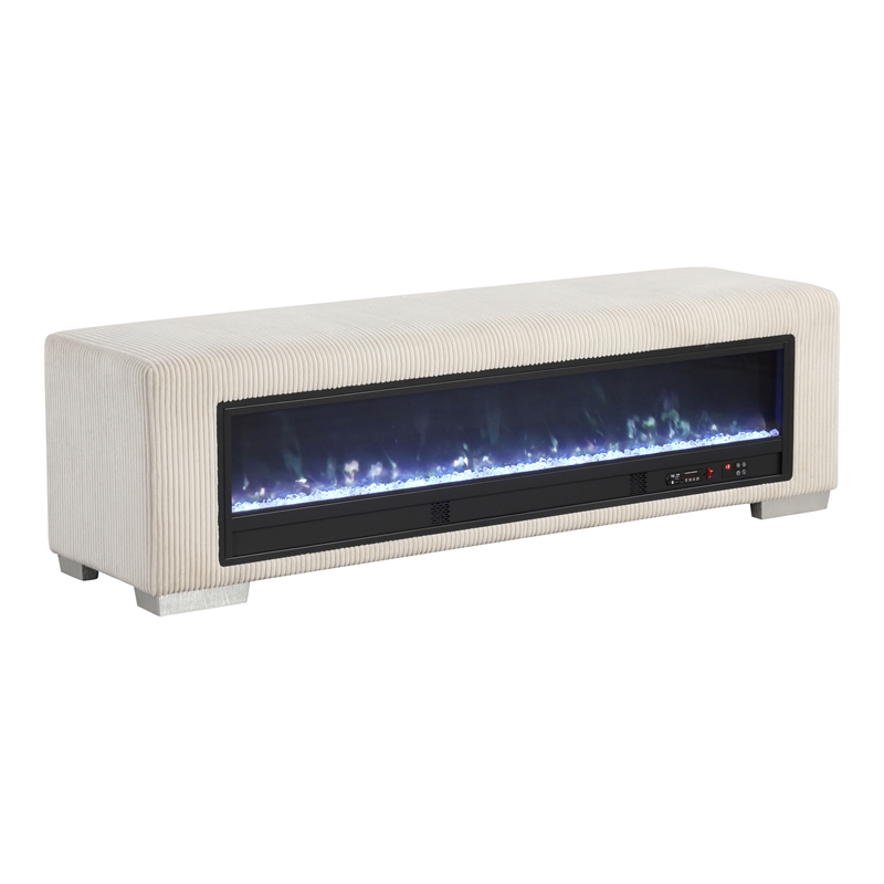 Furniture of America Alson Beige Fabric with Fireplace and Bluetooth Audio
