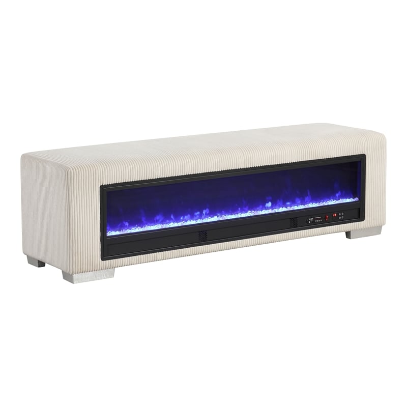 Furniture of America Alson Beige Fabric with Fireplace and Bluetooth Audio