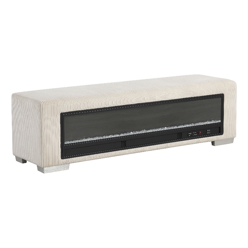 Furniture of America Alson Beige Fabric with Fireplace and Bluetooth Audio