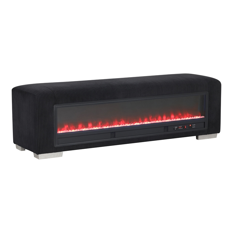 Furniture of America Alson Black Fabric Bench with Fireplace and Bluetooth Audio